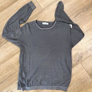 Calvin Klein Men's Gray and Black Fine-Striped Crewneck Sweater